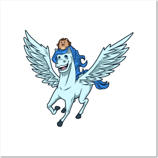 Little hedgehog riding Pegasus Posters and Art